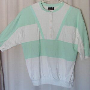 Vtg 1980s Pastel Colorblock TOP by Great Directions, Sz Large, Mint Green Henley